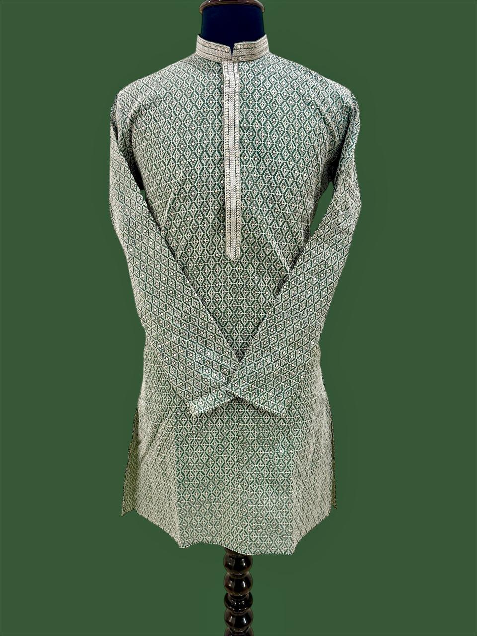 Green Embroidery Kurta with mirror work and churidar