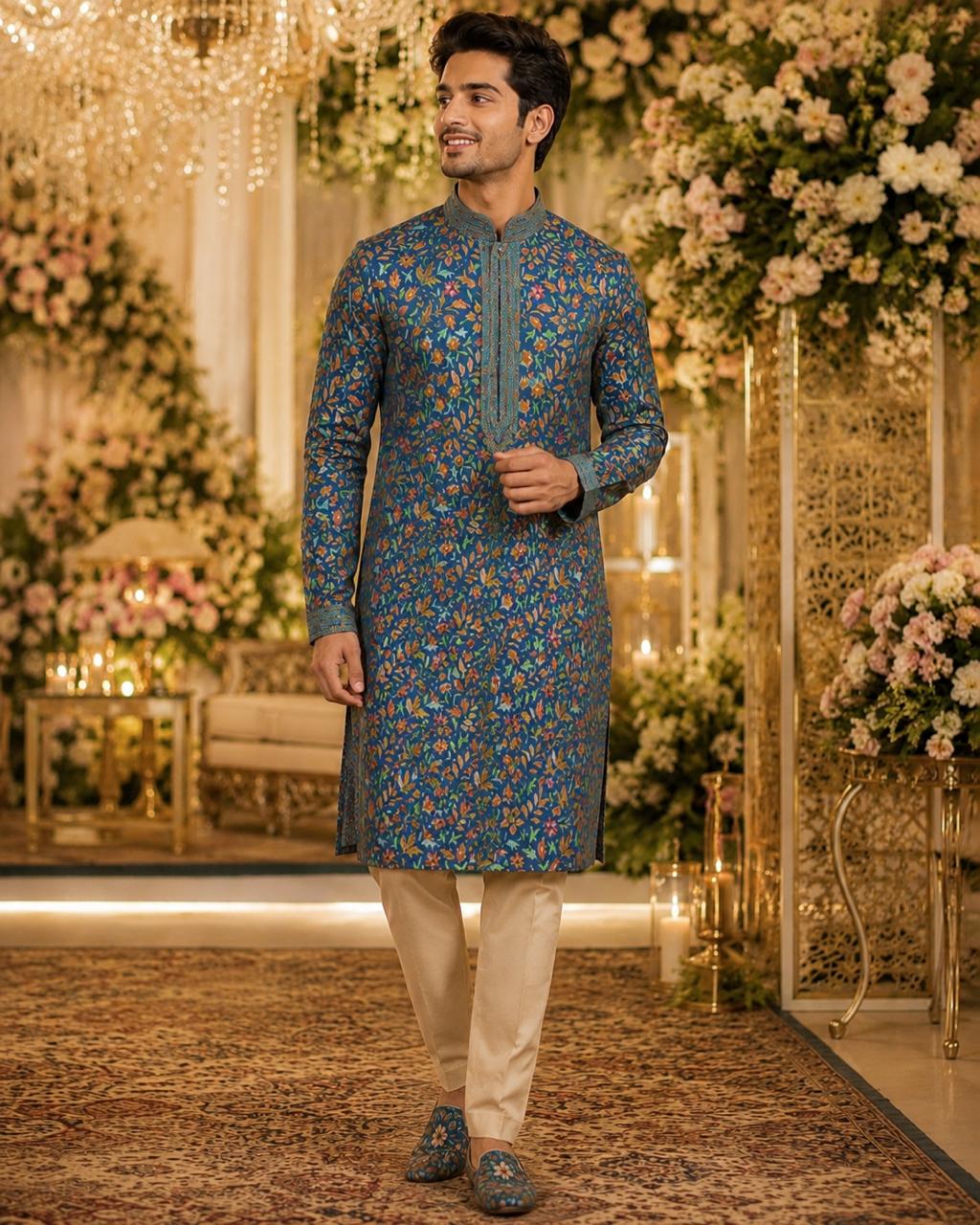 Florales blaues Kurta-Set