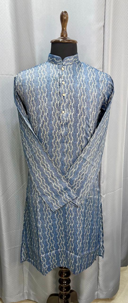 Greyish Blue Wavy Print Kurta