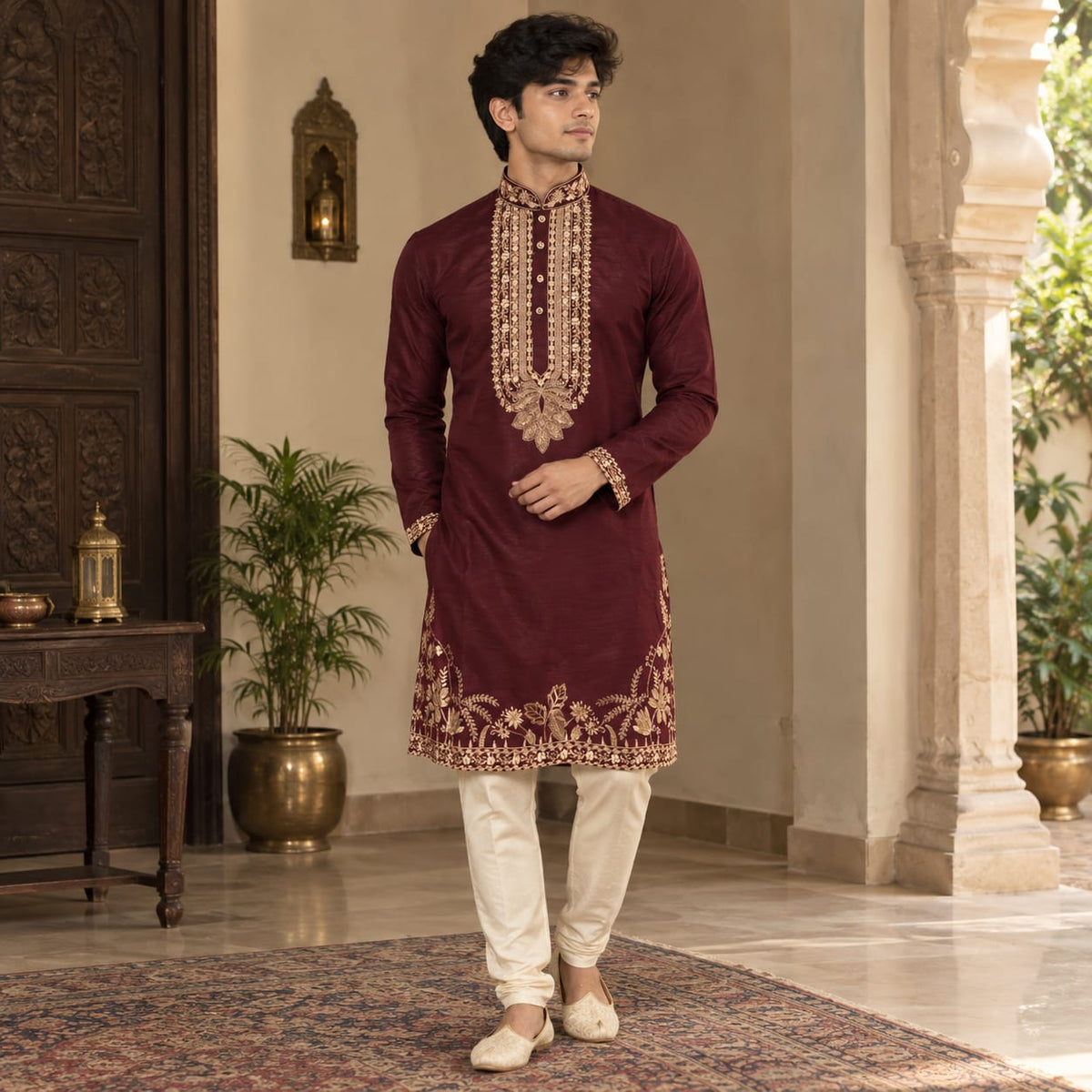 Maroon Royalty Zari Embroidered Kurta Set