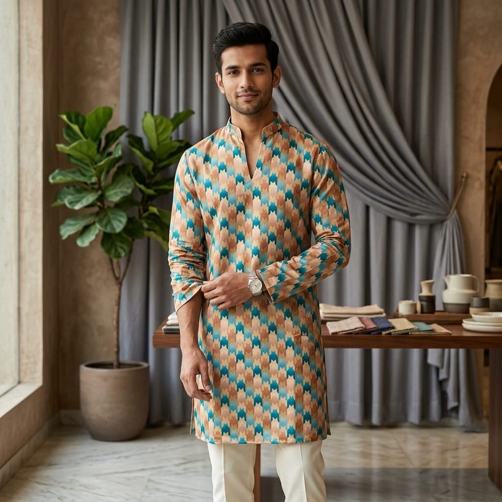 Geometric V-Neck Kurta