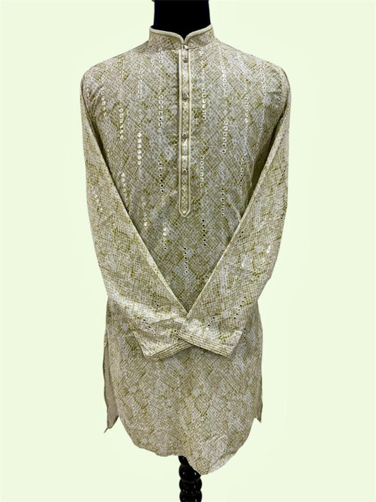 Green Mirror Kurta Embroidery With Churidaar