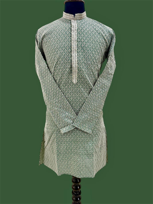 Green Embroidery Kurta with mirror work and churidar