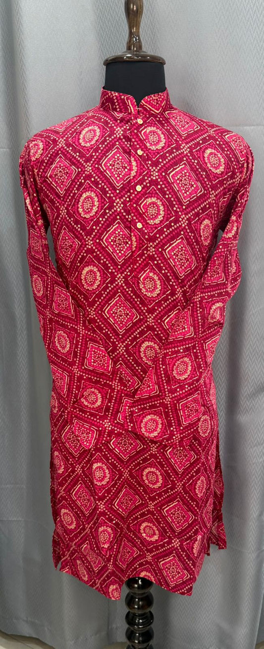 Magenta Cotton Bandhani Kurta