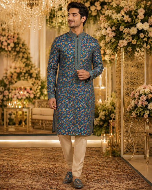 Florales blaues Kurta-Set