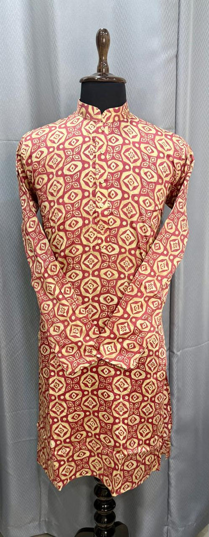 Baby Pink Cotton Men's Kurta