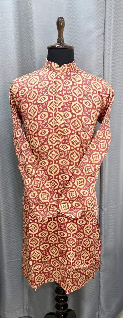 Baby Pink Cotton Men's Kurta