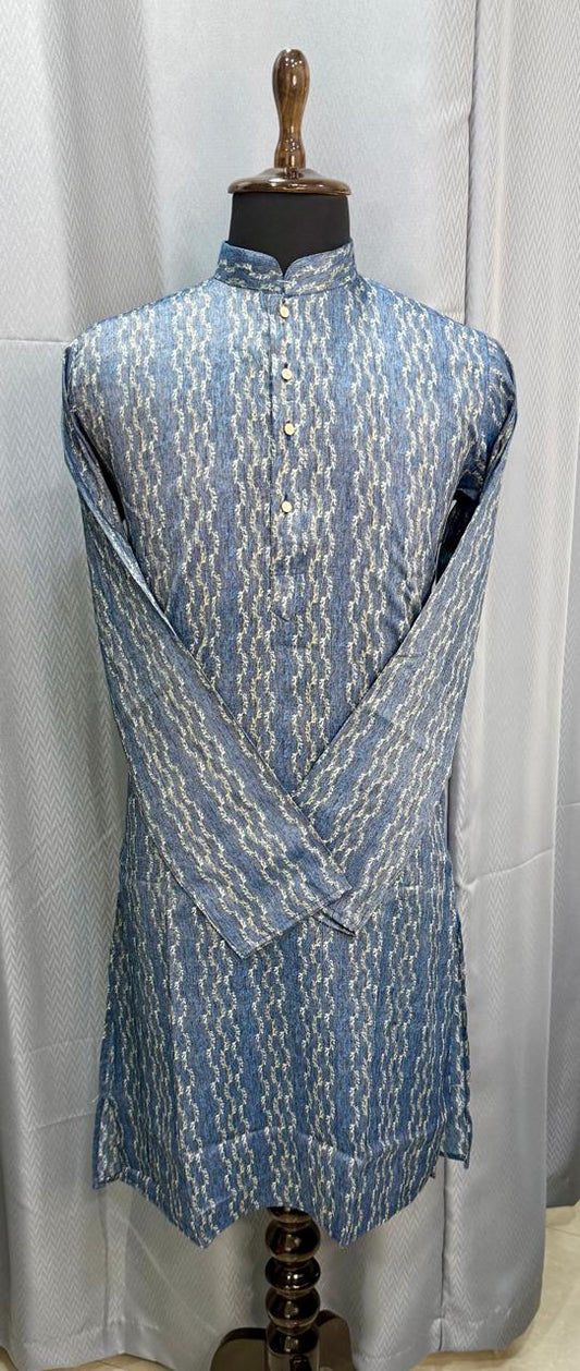 Greyish Blue Wavy Print Kurta