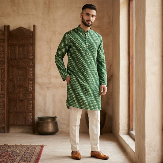 Forest Green Lehriya Kurta