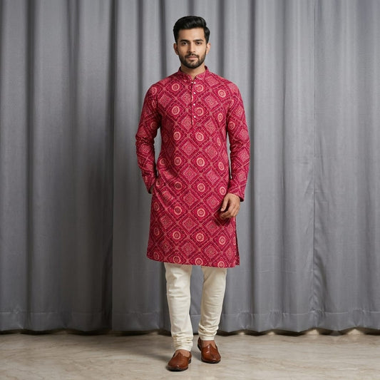 Magenta Cotton Bandhani Kurta