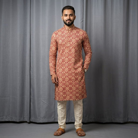 Baby Pink Cotton Men's Kurta