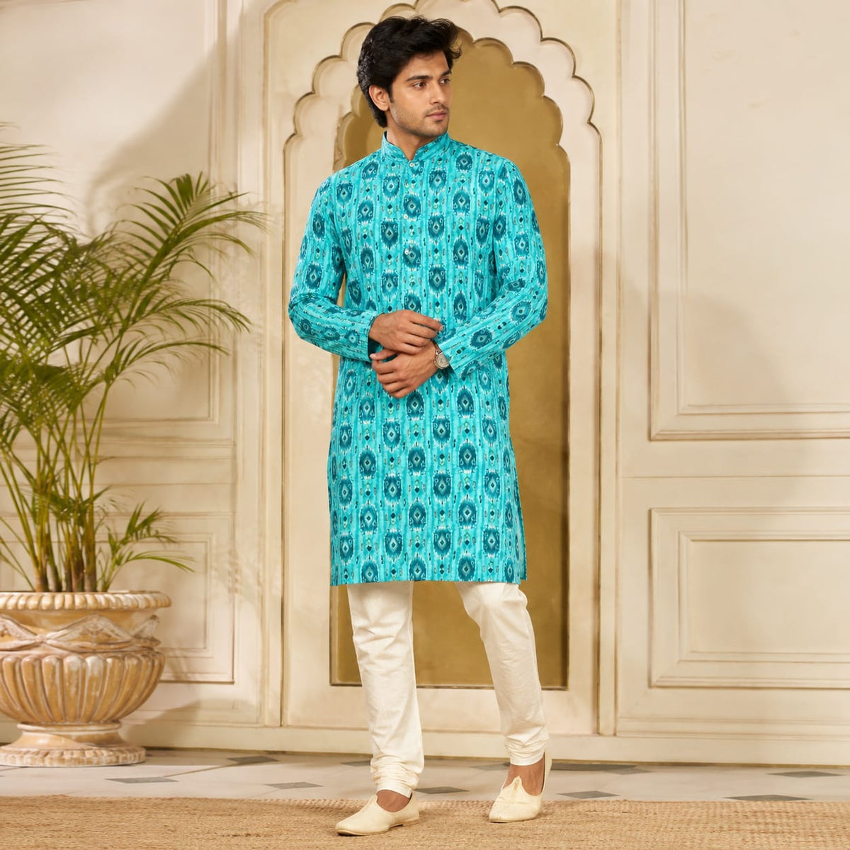 Ocean Blue Patola Kurta