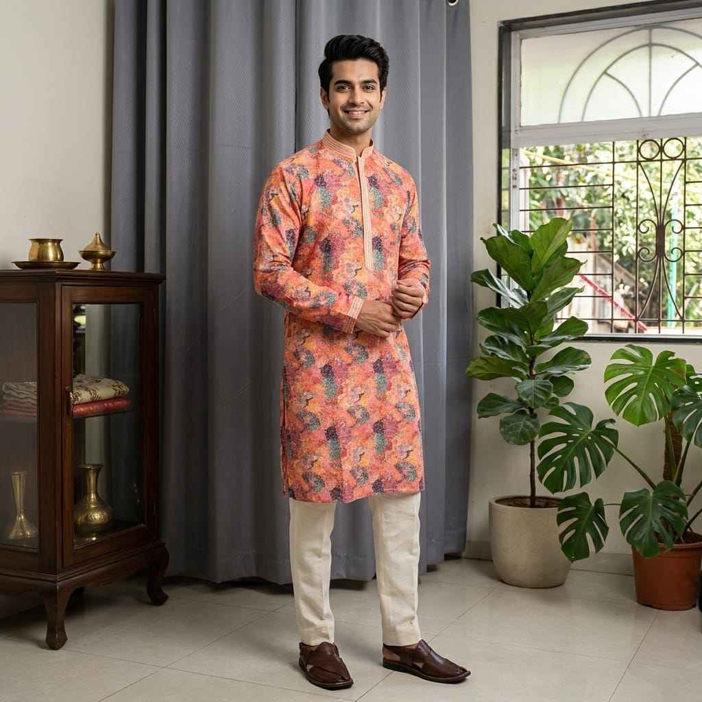 Multi Colour Splashed Kurta Set