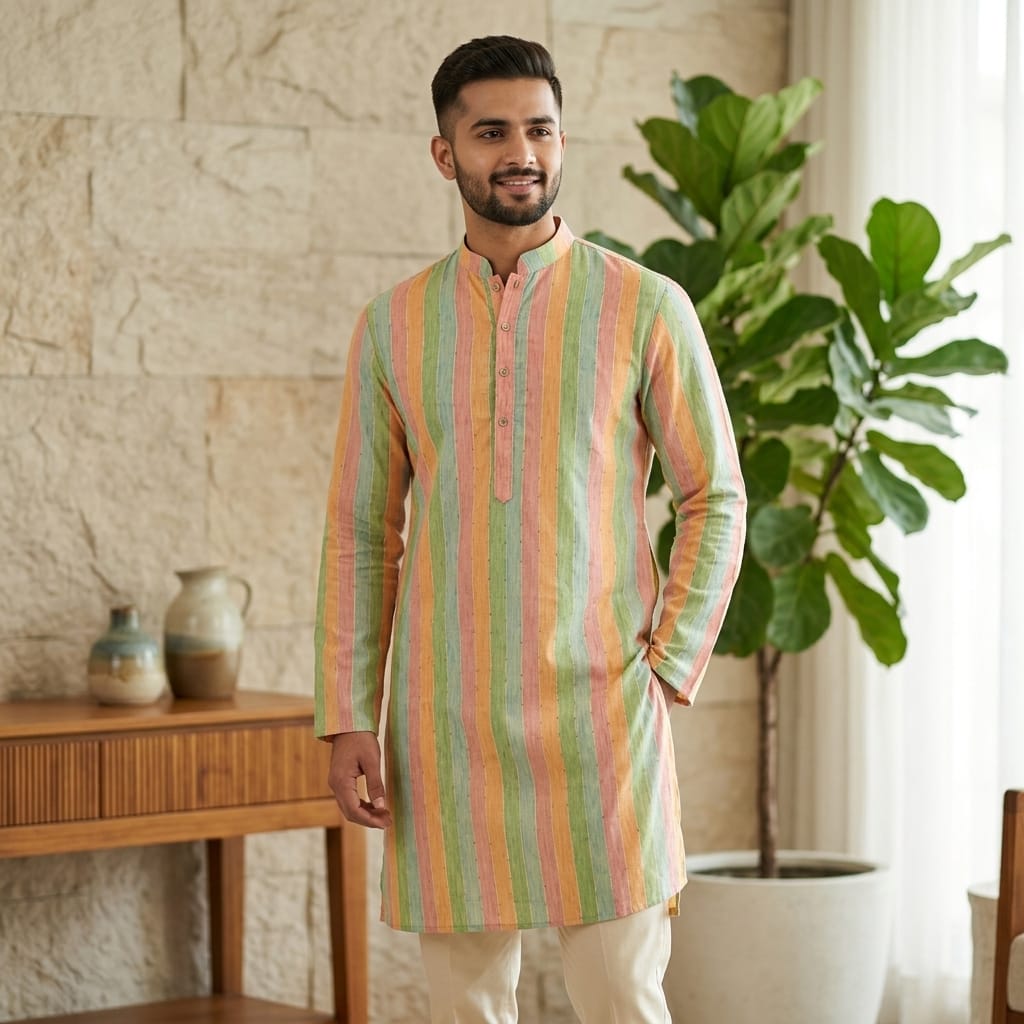 Pastel Horizon Striped Kurta Set