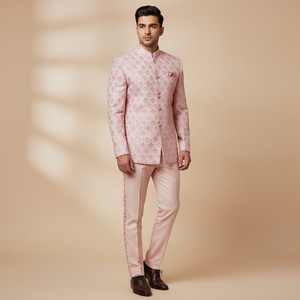 Rosewater Pink Embroidered Jodhpuri Suit