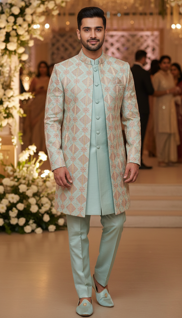 Pastel Blue Indo Western Set